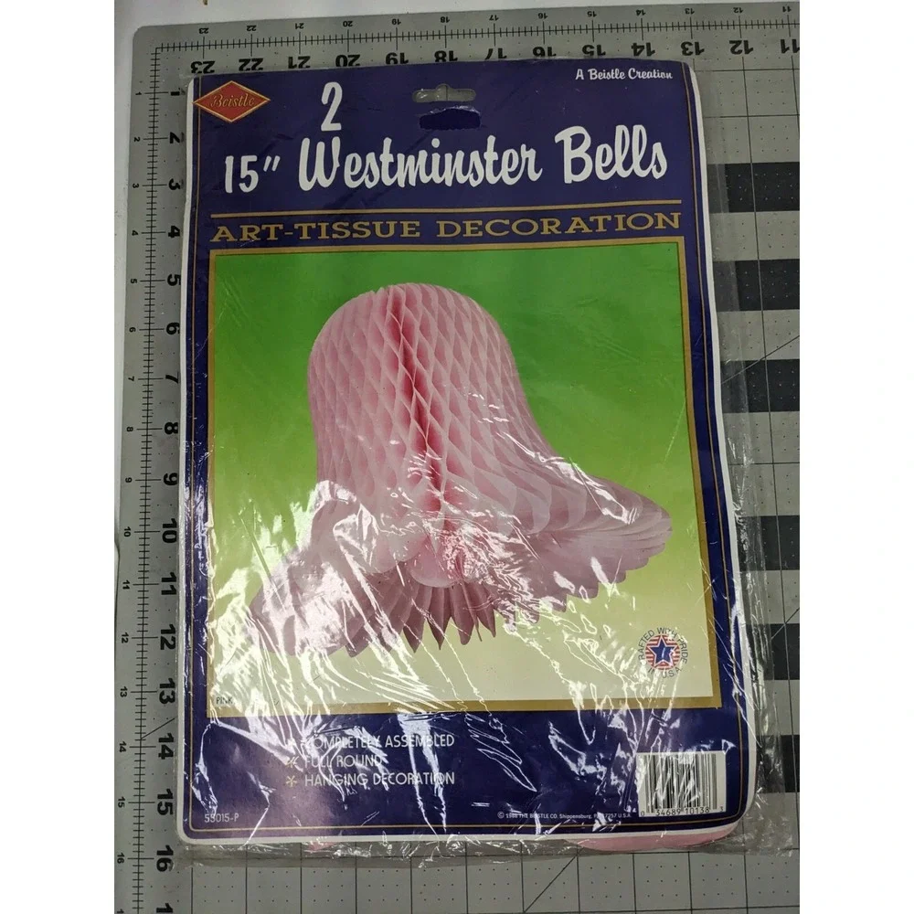 Beistle 12 Foot Leaf Garland 55628 Pink White Lot of 8 and 15‎ Inch Bell